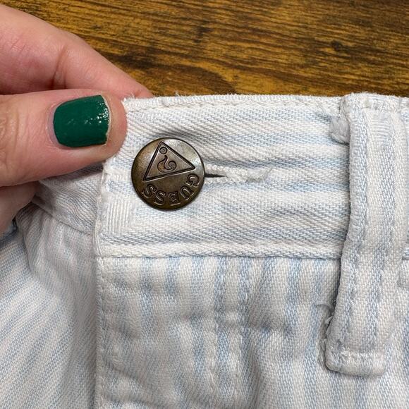 Guess Vintage 25x27 Striped Jeans 80s High Waist Zip Ankle Tapered Blue White - Picture 9 of 14